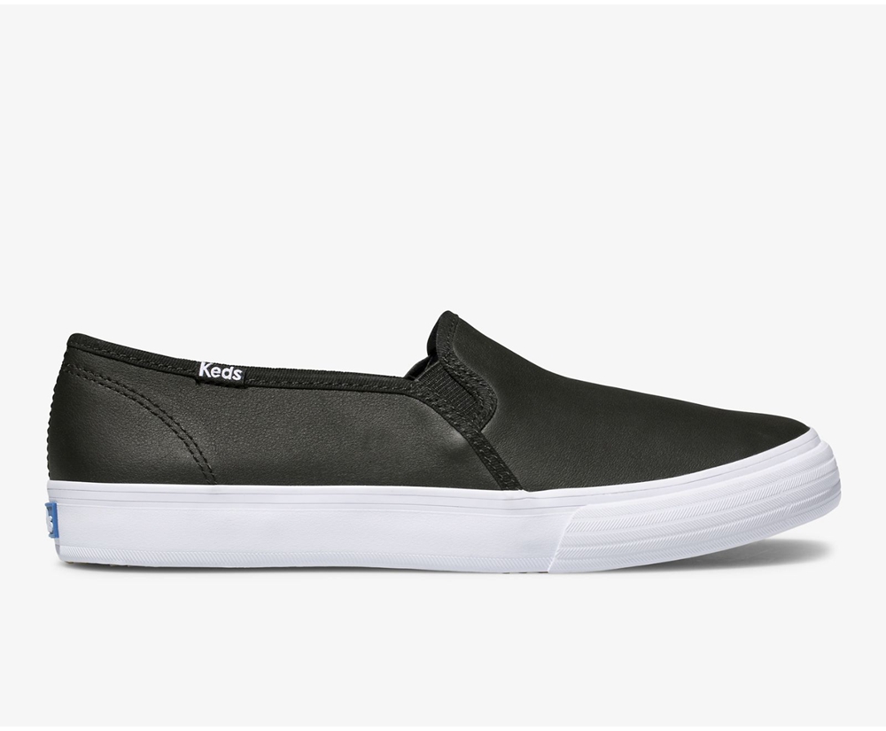 Womens Keds Slip Ons - Double Decker Leather - Black - 5839-TEHSY